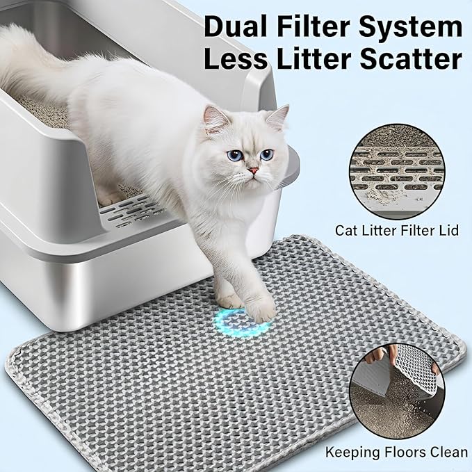 Stainless Steel Cat Litter Box with Lid, XL Metal Litter Box, Extra Large Litterbox for Big Cats, High Sided | Easy Cleaning | Odor-Free Includes Scoop and Mat
