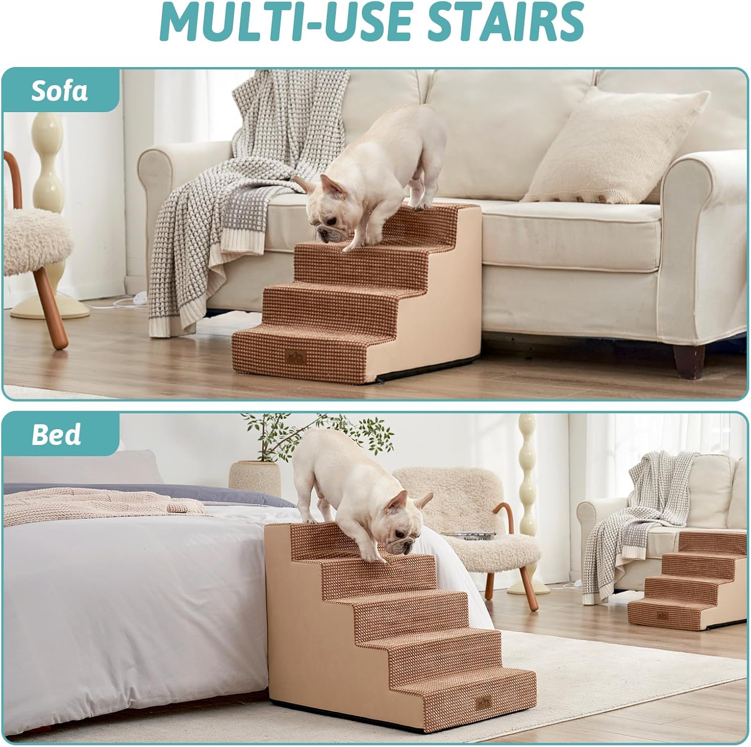 Dog Stairs for Small Dogs, 5 Tier Wider Pet Stairs for High Beds, 23.6" H Non-Slip Dog Steps for Old Cats, Puppies, Small Medium Dogs, 29.5x19.7x23.6 inch, Light Brown - Pet Explorer