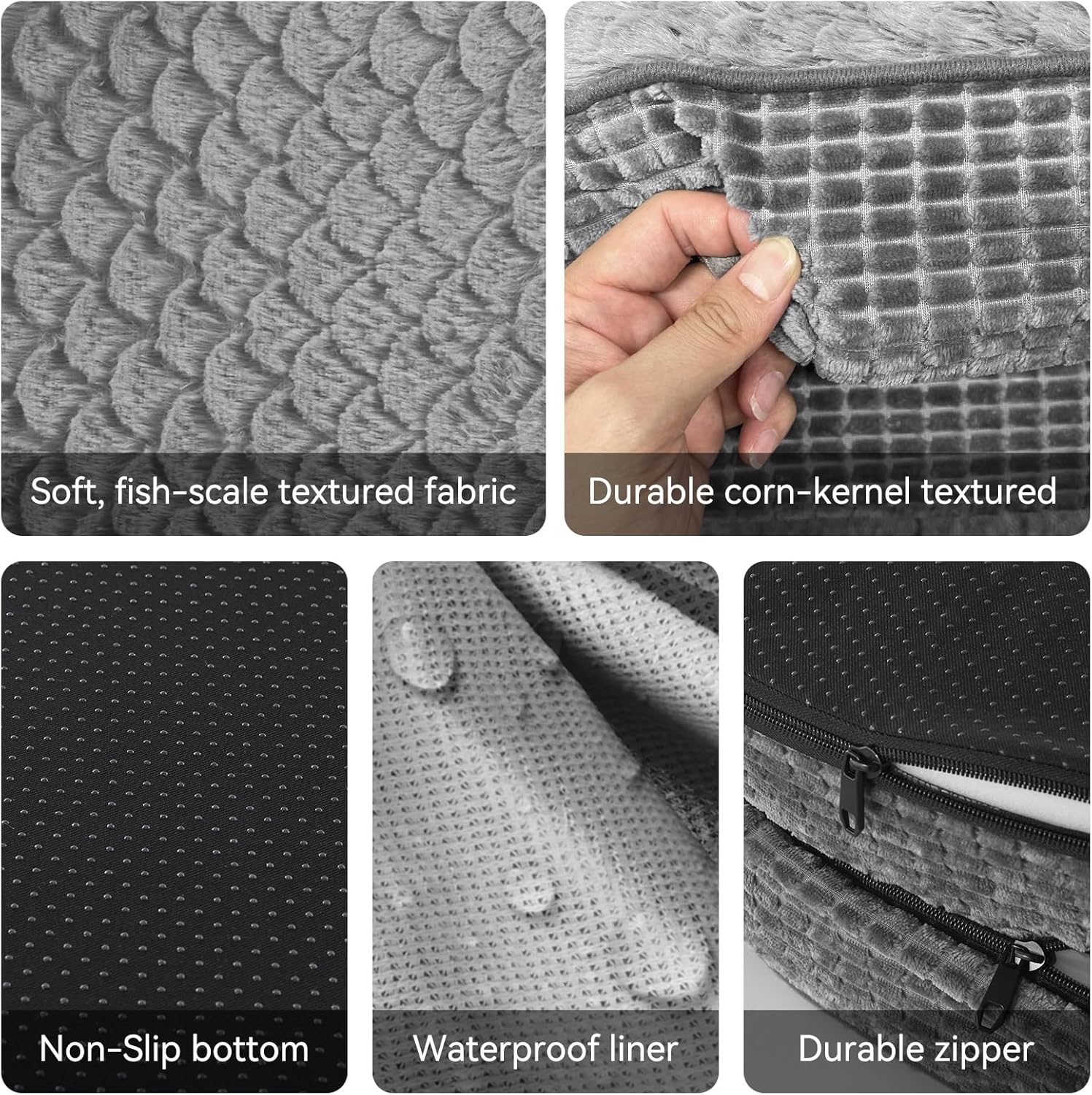 JOEJOY Orthopedic Dog Bed for Large Dogs, Egg-Crate Memory Foam Pet Bed with Bolster Sides, Waterproof Lining, Removable Washable Cover & Non-Slip Bottom, Grey - Pet Explorer