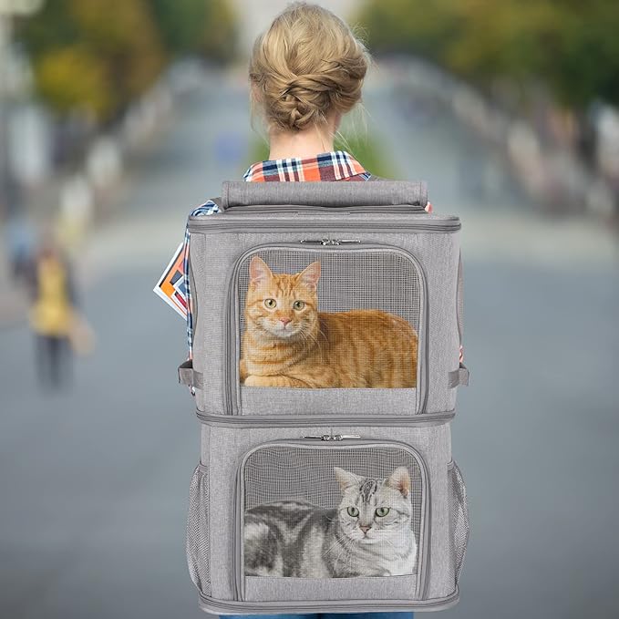 2-in-1 Extra Large Double Pet Carrier Backpack for Small Cats and Dogs, Portable Pet Travel Carrier, Super Ventilated Design, Ideal for Traveling/Hiking/Camping, XL