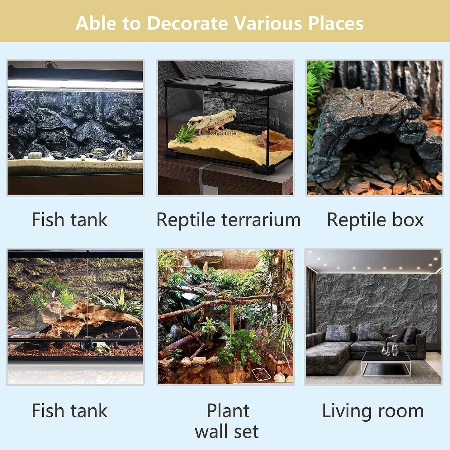 4pcs Rock Terrarium Background,3D Reptile Tank Background Board,Amphibian Stereo Backdrop Wall,Lizard Snake Gecko Spider Chameleon Turtle Fish pet silo Background Decorative Panel