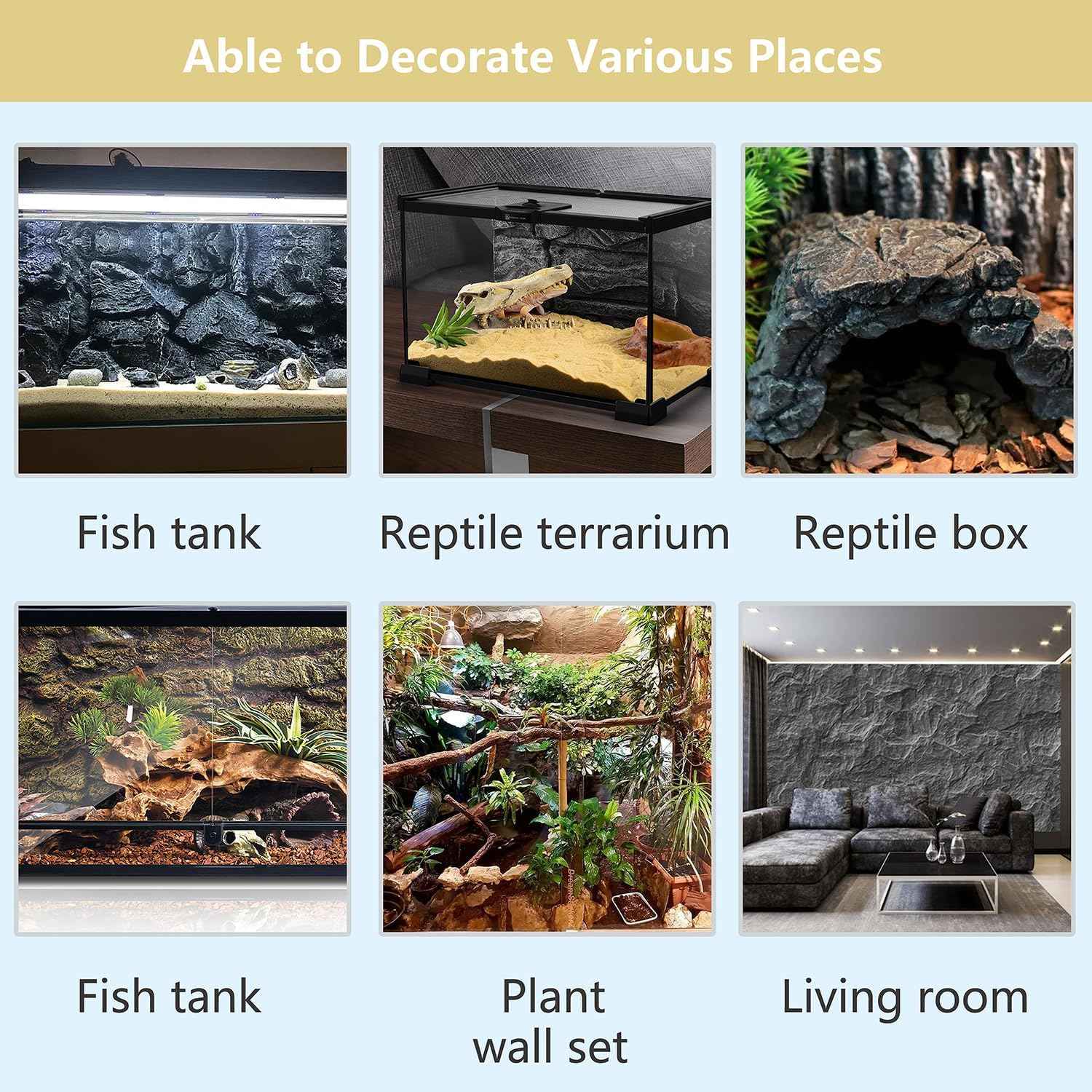 4pcs Rock Terrarium Background,3D Reptile Tank Background Board,Amphibian Stereo Backdrop Wall,Lizard Snake Gecko Spider Chameleon Turtle Fish pet silo Background Decorative Panel