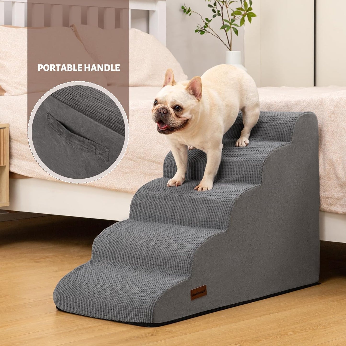 5-Step Dog Stairs and Ramp for High Bed, Non-Slip Sturdy Pet Steps for Small Dogs and Cats,22.2" H,Grey - Pet Explorer