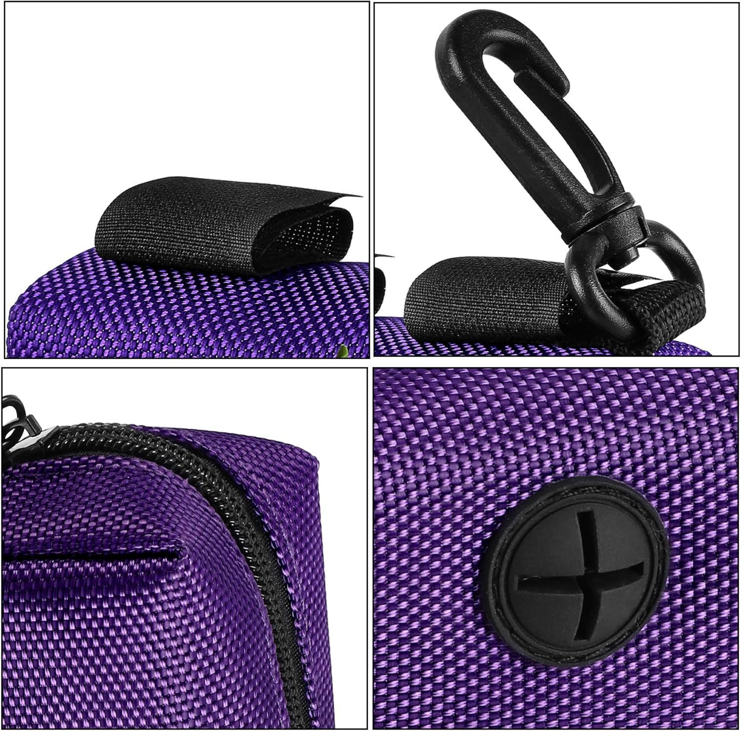 Dog Waste Bag Dispenser Pet Poop Bags Holder for Doggie Waste Bags Dispensers Soft Fabric Zipper Small Doggy Puppy Pouch for Leash Accessory Attachment with Carrier,Purple - Pet Explorer
