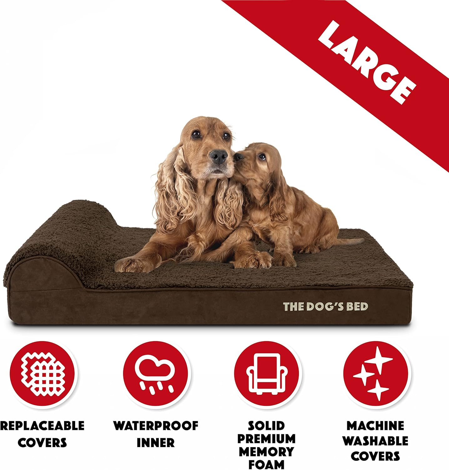 The Dog’s Bed Orthopedic Headrest Dog Bed Large Brown 40x25, Memory Foam, Pain Relief for Arthritis, Hip & Elbow Dysplasia, Post Surgery, Lameness, Veterinary Approved, Waterproof Washable Cover - Pet Explorer