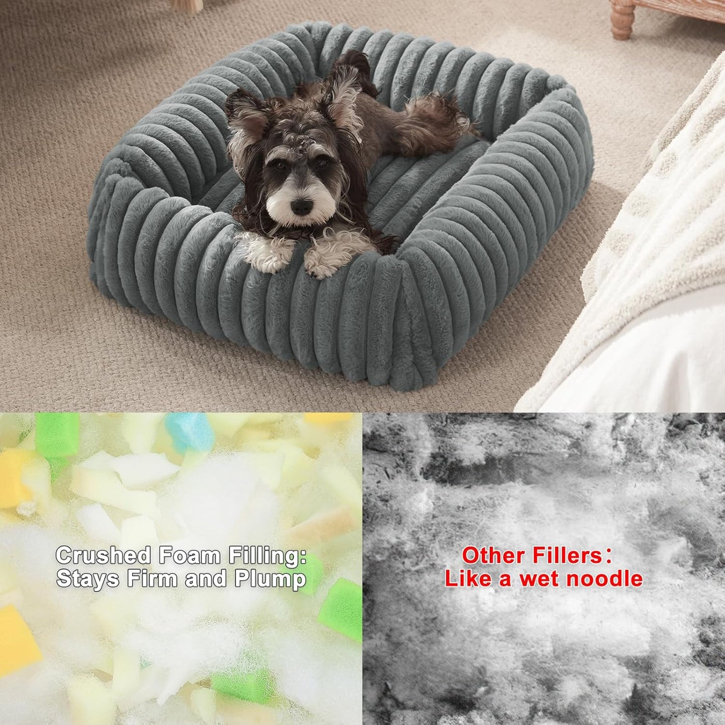 Dog Beds for Small Dogs, Washable Orthopedic Dog Bed with Removable Cover, Rectangle Soft Calming Sleeping Puppy Bed Durable Pet Cuddler with Anti-Slip Bottom, 20"x19"x6" Grey - Pet Explorer