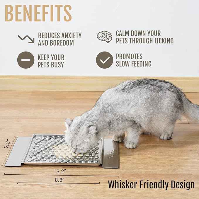 PEGGY11 Durable Stainless Steel Lick Pad for Cats & Dogs | Strong Suction Cups | Anxiety Relief & Slow Feeder | Dishwasher Safe - Single