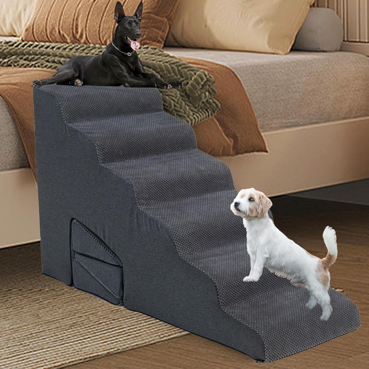 Dog Stairs & Steps Ramps for High Beds 30 inches High Tall, LitaiL 6 Step Pet Stairs Steps for Small Large Dogs, Non-Slip Dog Ramps with 3 Pack Ramps for Staircase - Pet Explorer