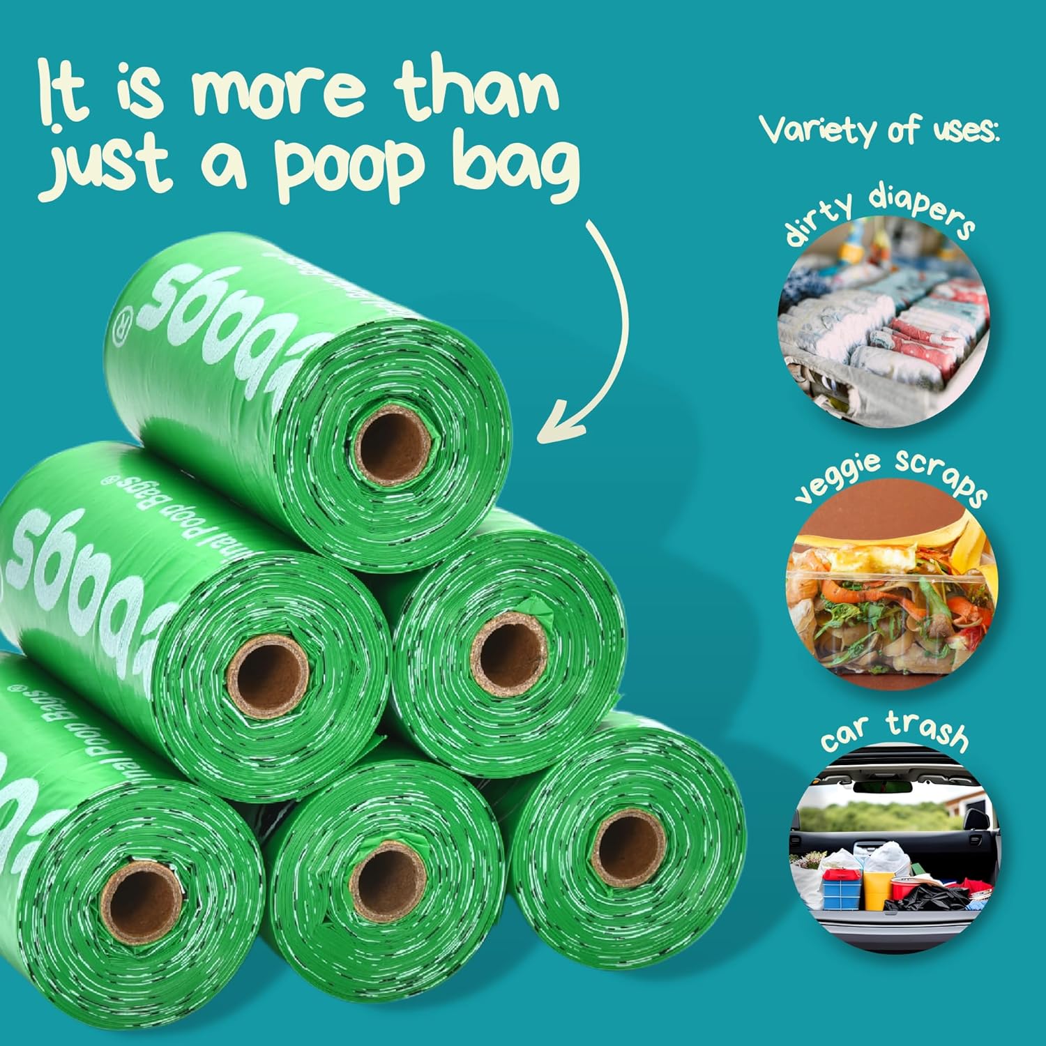 The Original Poop Bags® 38% USDA Biobased Pet Waste Bags, Peanuts Design, Leak-Resistant & Durable, Black/Green, 360 Count - Pet Explorer