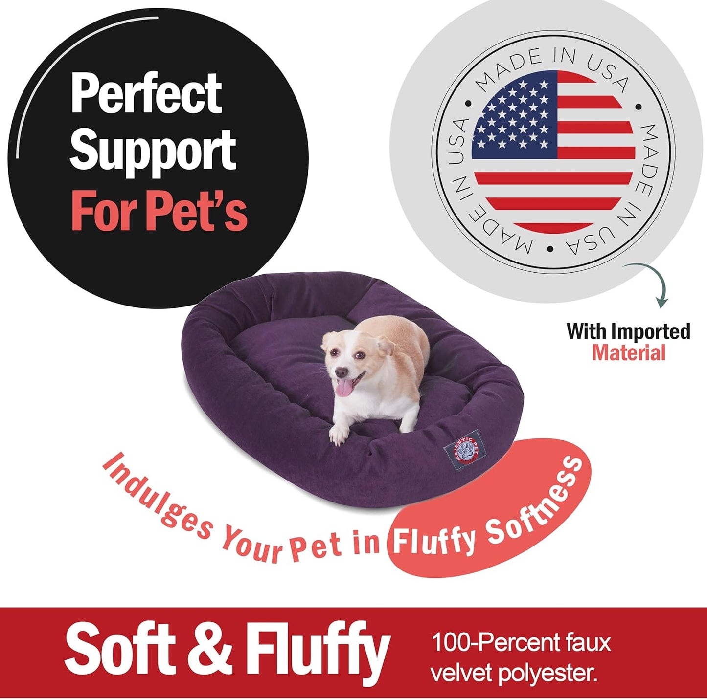 Majestic Pet 32 Inch Micro Velvet Calming Dog Bed Washable 32x23x7 (inch) – Cozy Soft Round Donut Dog Bed with Spine for Head Support - Pet Bed Medium – Aubergine - Pet Explorer
