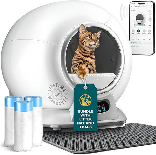 Petcove – Automatic Self Cleaning Litter Box – PurrTek Smart Automatic Litter Box for Multi-Cat Homes with 5GHz Wi-Fi App Control, Triple Odor Neutralizer, Quiet Operation & Anti-Pinch Safety