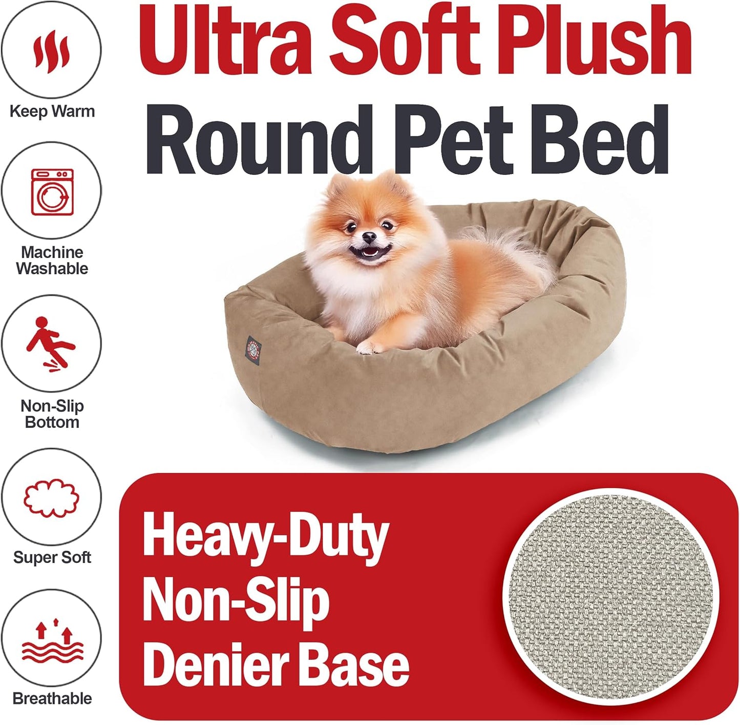 Majestic Pet 24 Inch Suede Shredded Memory Foam Mix Calming Small Dog Bed Washable 24 x 19 x 7 (Inch) - Cozy Soft Round Donut Dog Bed with Spine for Head Support - Pet Bed Stone - Pet Explorer