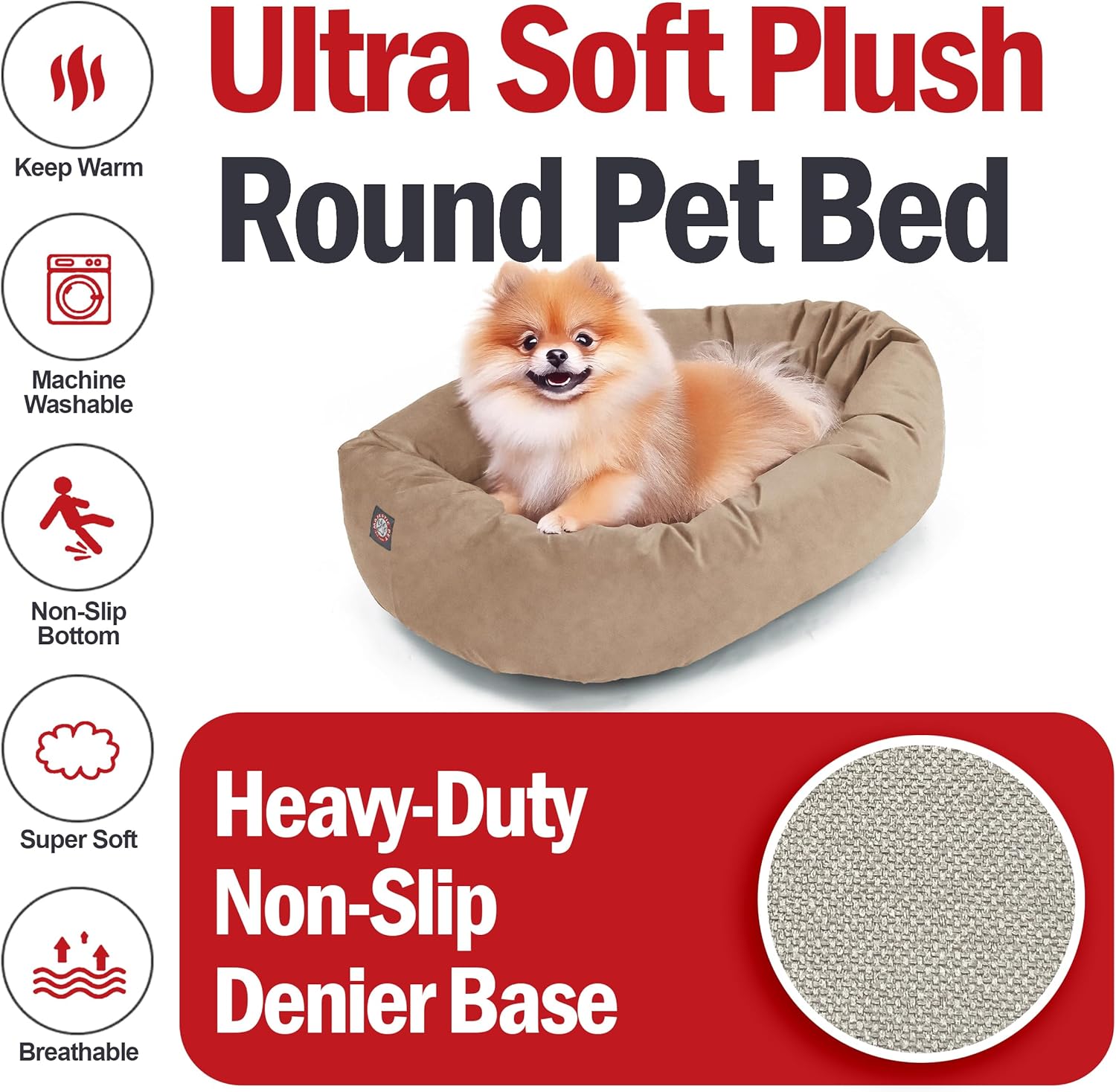 Majestic Pet 24 Inch Suede Shredded Memory Foam Mix Calming Small Dog Bed Washable 24 x 19 x 7 (Inch) - Cozy Soft Round Donut Dog Bed with Spine for Head Support - Pet Bed Stone - Pet Explorer