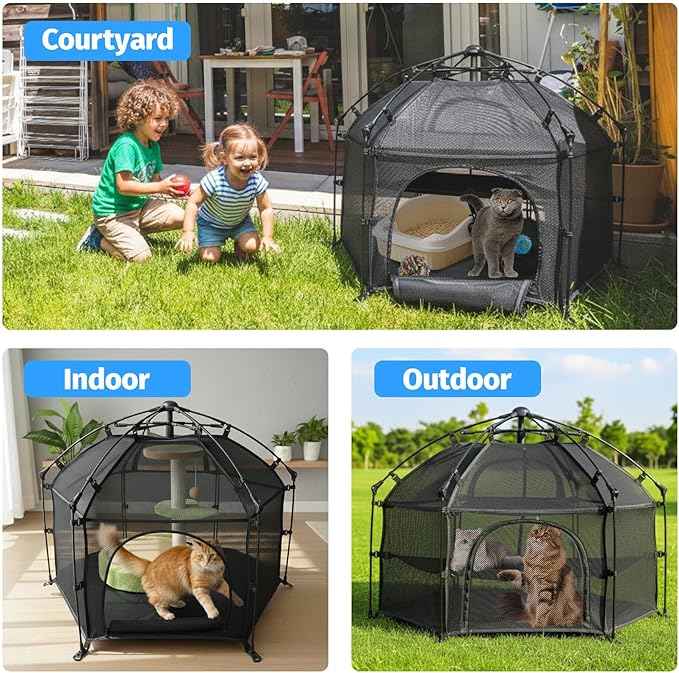 EighteenTek® Catio Outdoor Cat Enclosure 3-Tier Pop up Cat Tent Playpen | Portable Kitten Catio Tower | Pet Playpen Indoor/Outdoor Cats Enclosed | Play Tents for Patio Balcony Courtyard Camping