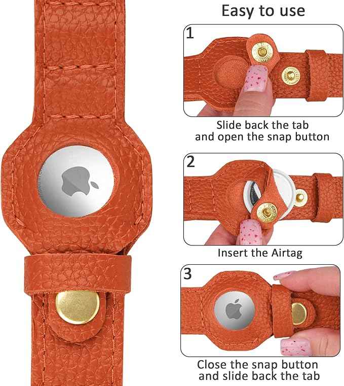 Leather Airtag Dog Collar - Soft Tracking Dog Collar with Apple AirTag Holder and Metal Buckle - Safety GPS Pet Collars for Small Medium Large Dogs Puppy Pink Red (Orange, XL, 20"-25" Neck Fit)