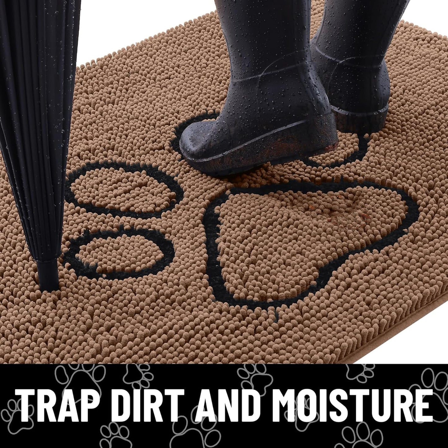 Smiry Dog Door Mat for Muddy Paws, Absorbent Dirt Trapper Non Slip Quick Dry Washable Chenille Mat for Mud Dogs, Entry Rug for Indoor and Outdoor (30x20 Inches, Coffee)