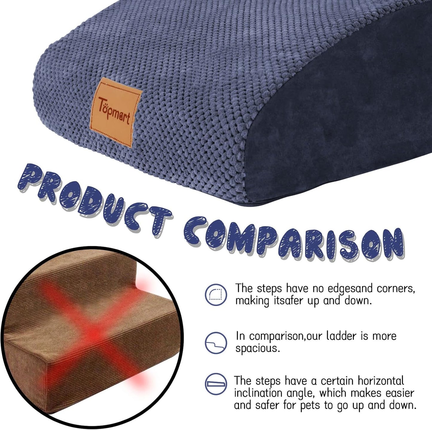 Topmart High Density Extended Foam Dog Ramp&Steps 2 Tiers,11.8" High,Non-Slip Dog Stairs,Soft Foam Pet Ladder with Waterproof Cover,Best for Injured,Older Cats,Pets with Joint Pain - Pet Explorer