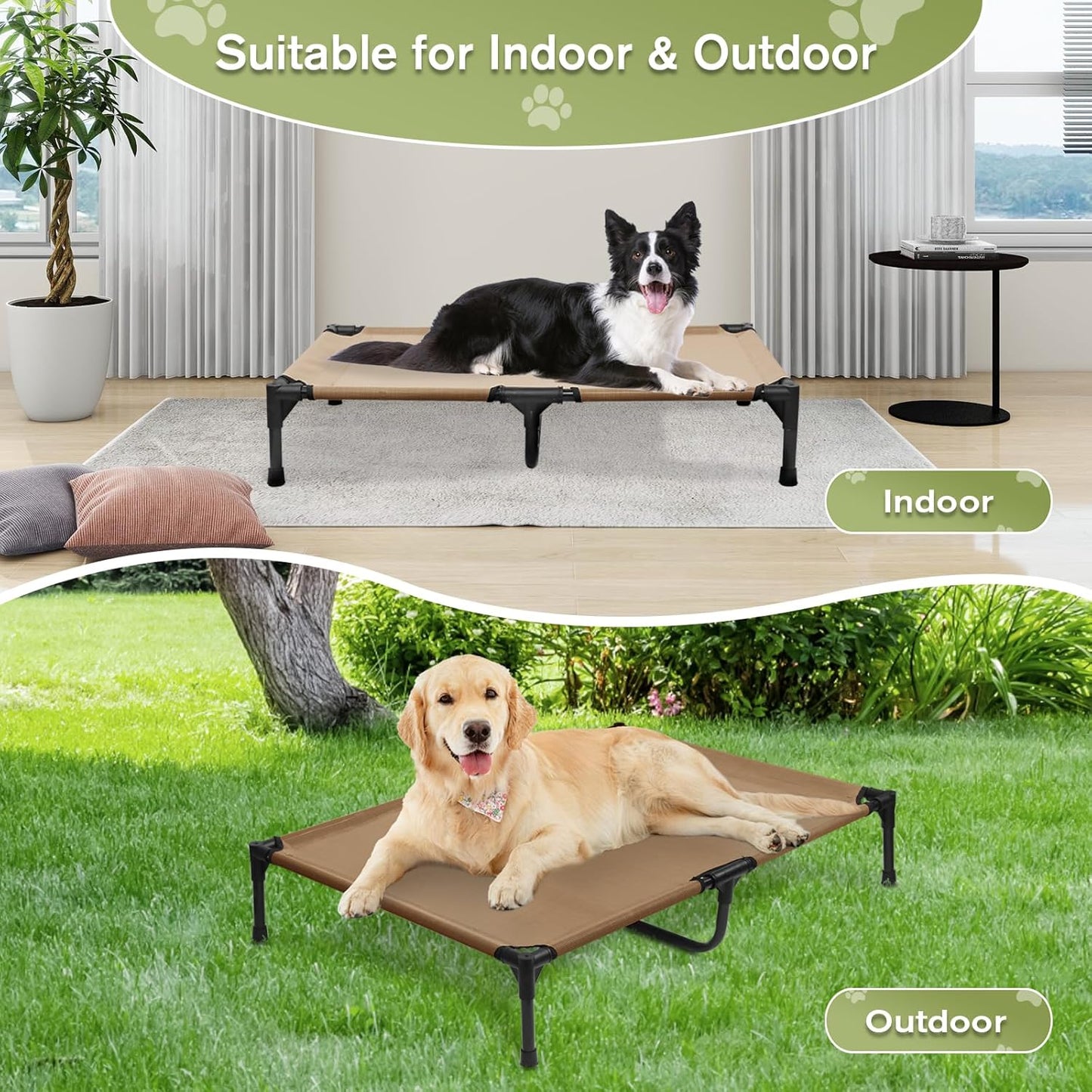 Elevated Dog Bed 42 Inch - Breathable Raised Pet Bed for Large Dogs, Waterproof Dog Cot Bed Easy to Assemble, Durable Portable Pet Cot with Non-Slip Feet, Brown - Pet Explorer