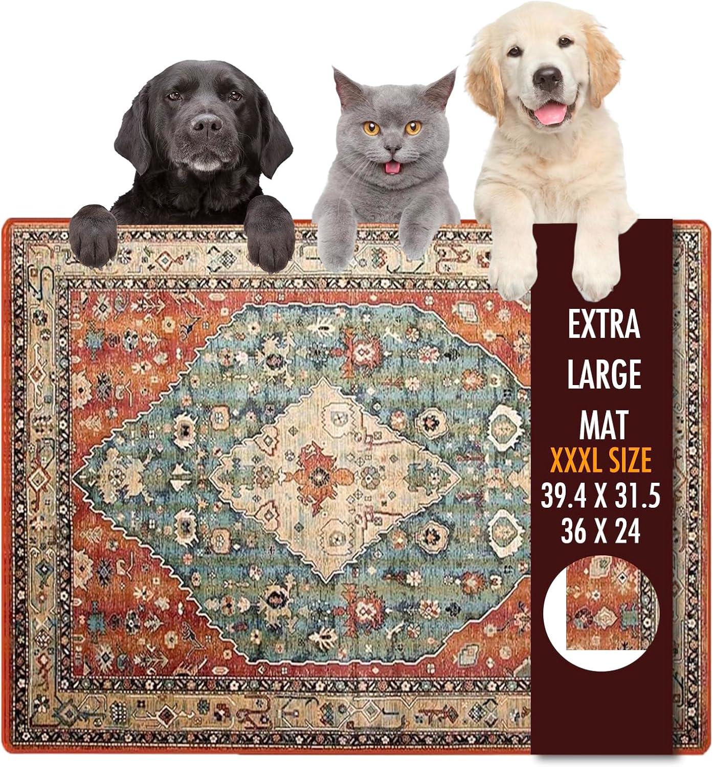 Dog Food Mat, 36" x 24" Extra Large Absorbent Dog Mat for Food and Water, Non Skid Cat Bowl Mat, No Stains Quick Dry for Pet Water Dispenser Pet Supplies for Messy Drinkers - Pet Explorer