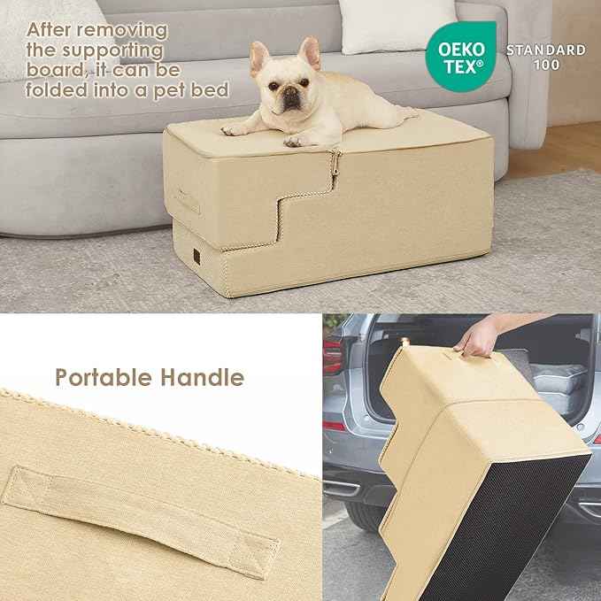 EHEYCIGA Dog Stairs for High Bed 22.5" H, 5-Step Dog Steps for Bed, Pet Steps for Small Dogs and Cats, Non-Slip Balanced Pet Ramp Indoor, Graige