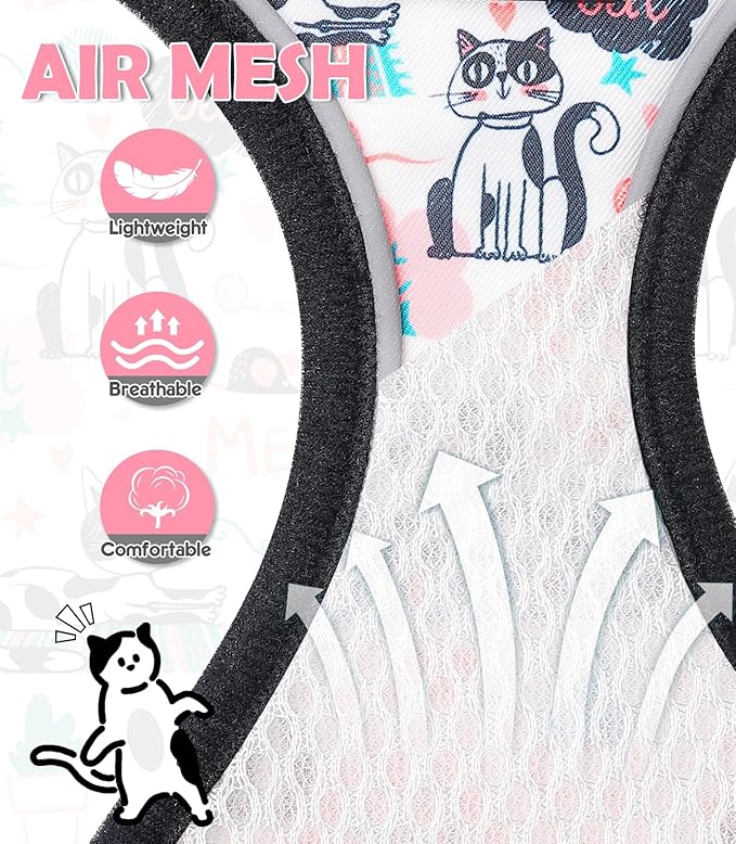 Halypet Cat Harness and Leash Set[MAX Safety 4th-Gen] Cute Escape Proof Vest Harness for Girl&Boy Cat Walking, Comfortable Adjustable Leash and Reflective Strips for Outdoor Kitten, XS Inky Meowy