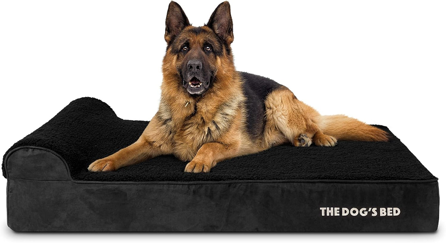 The Dog’s Bed Orthopedic Headrest Dog Bed XL Black Plush 46x28, Memory Foam, Pain Relief for Arthritis, Hip & Elbow Dysplasia, Post Surgery, Lameness, Veterinary Approved, Waterproof Washable Cover - Pet Explorer