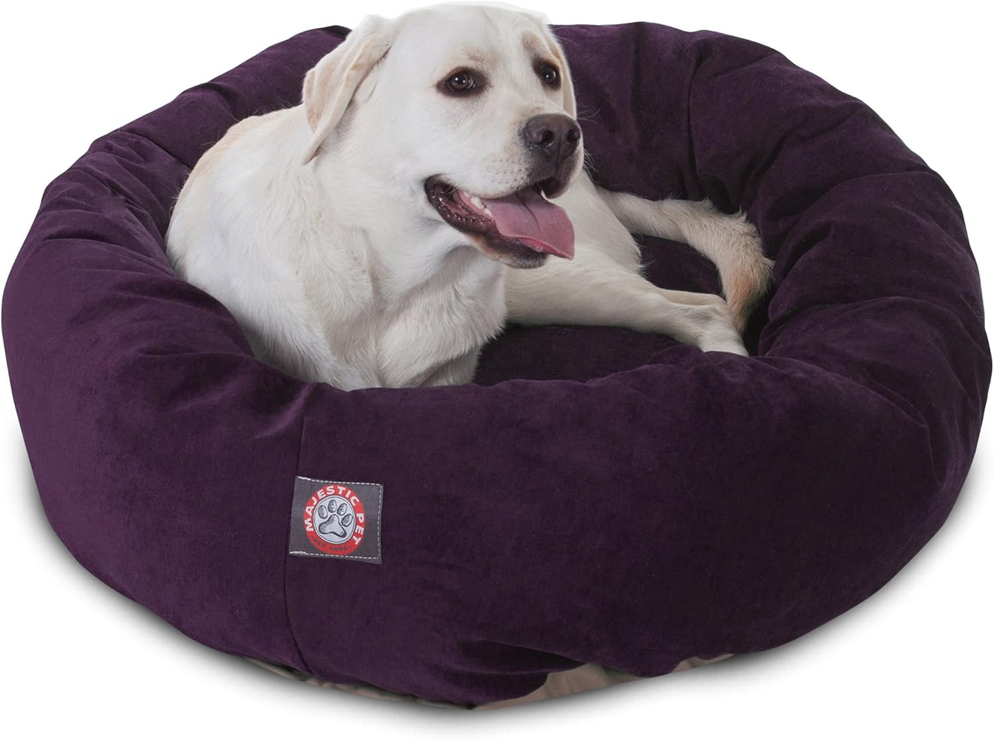 Majestic Pet 40 Inch Micro Velvet Calming Dog Bed Washable 40x29x9 (inch) – Cozy Soft Round Donut Dog Bed with Spine for Head Support - Pet Bed Large – Aubergine - Pet Explorer