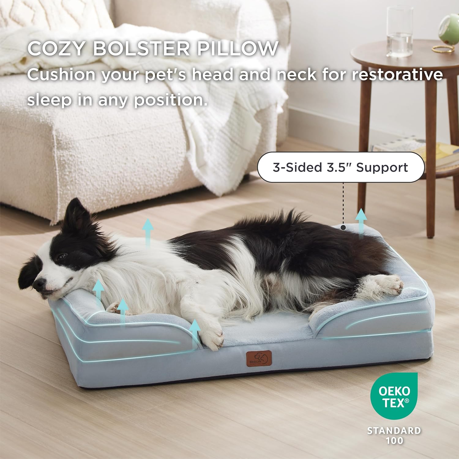 Bedsure Orthopedic Dog Beds Large Sized Dog - Washable Large Dog Cat Bed Waterproof, Comfort Dogs Couch Sofa with Washable Removable Cover, Pet Bed with Nonskid Bottom, Light Blue, 35" - Pet Explorer