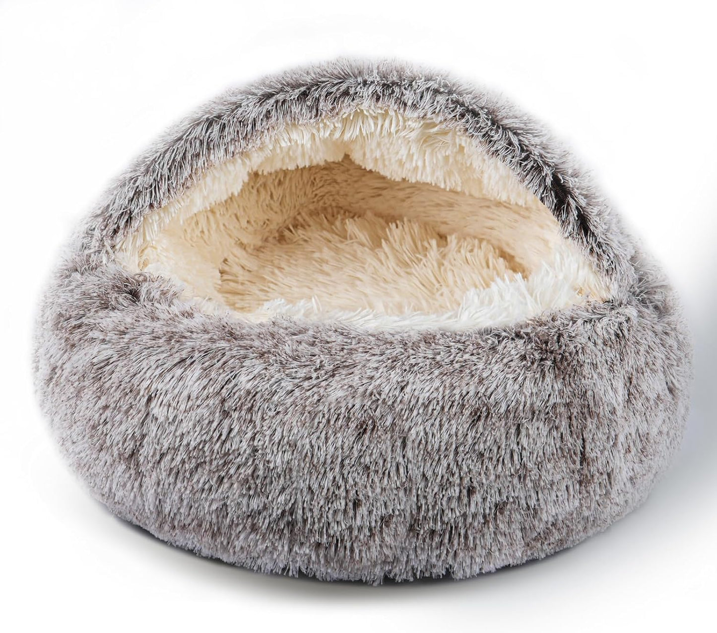 Cat Bed for Indoor Cats, Calming Cozy Cave with Self-Warming Plush, Entire Bed Machine Washable & Anti-Slip Base, Breathable Pet Bed for Small Cats&Dogs All Seasons (Khaki, 24 * 24inch) - Pet Explorer