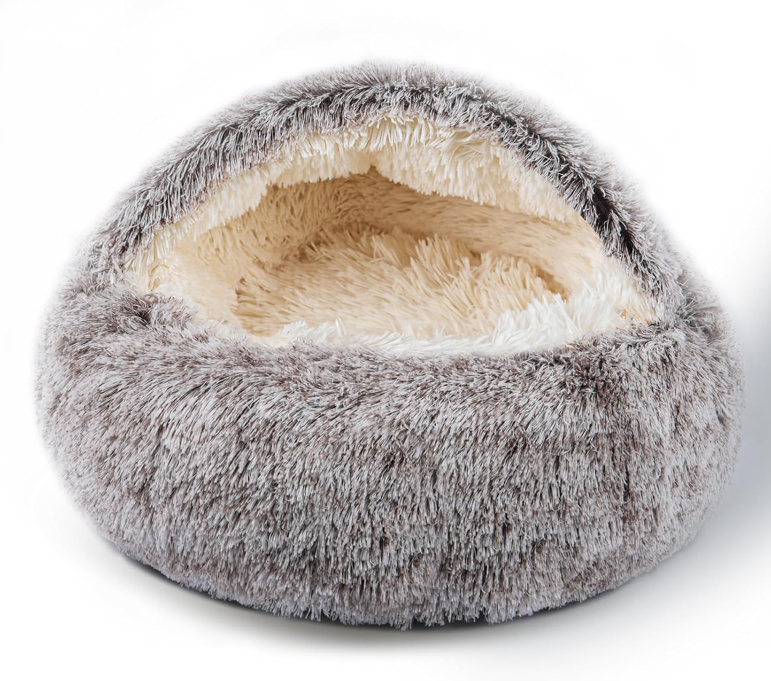Cat Bed for Indoor Cats, Calming Cozy Cave with Self-Warming Plush, Entire Bed Machine Washable & Anti-Slip Base, Breathable Pet Bed for Small Cats&Dogs All Seasons (Khaki, 20 * 20inch) - Pet Explorer