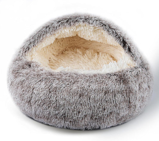 Cat Bed for Indoor Cats, Calming Cozy Cave with Self-Warming Plush, Entire Bed Machine Washable & Anti-Slip Base, Breathable Pet Bed for Small Cats&Dogs All Seasons (Khaki, 20 * 20inch) - Pet Explorer