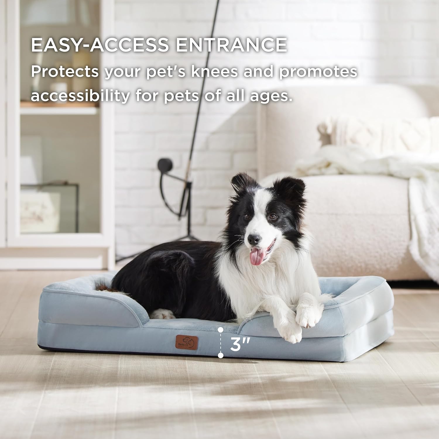 Bedsure Orthopedic Dog Beds Large Sized Dog - Washable Large Dog Cat Bed Waterproof, Comfort Dogs Couch Sofa with Washable Removable Cover, Pet Bed with Nonskid Bottom, Light Blue, 35" - Pet Explorer