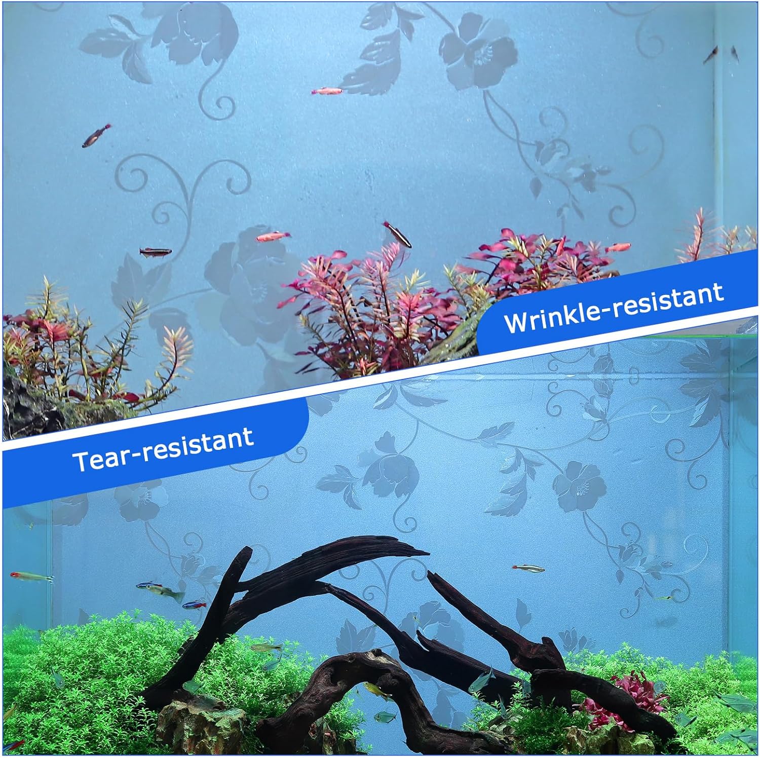 Aquarium Background Paper, Blue Fish Tank Backdrop Wallpaper Electrostatic Adhesive, No Glue, Easy to Install, Reusable (23.6" H × 78.7" L, Translucent) - Pet Explorer