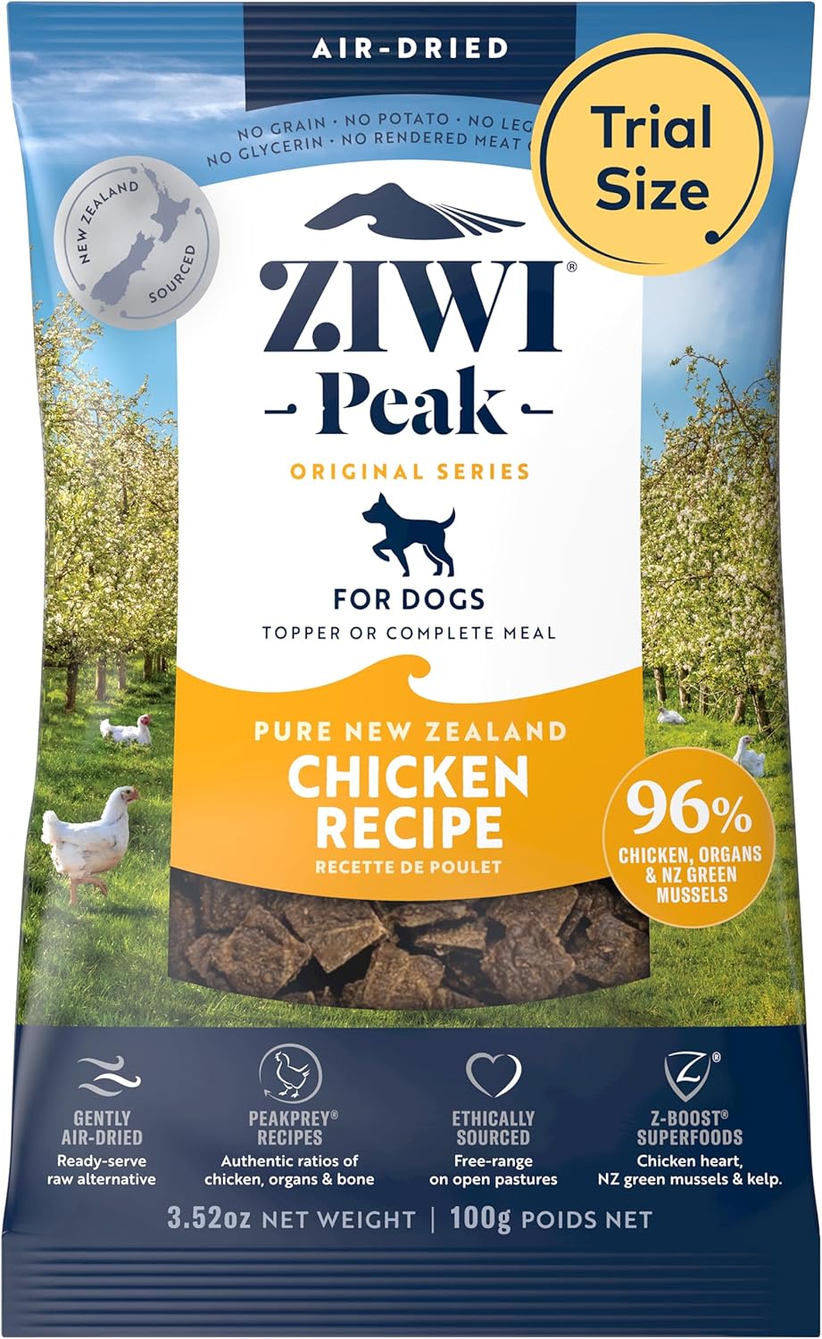 ZIWI Peak Air-Dried Dog Food – Chicken - All Natural, High Protein, Grain Free, Limited Ingredient w/Superfoods (3.5oz)