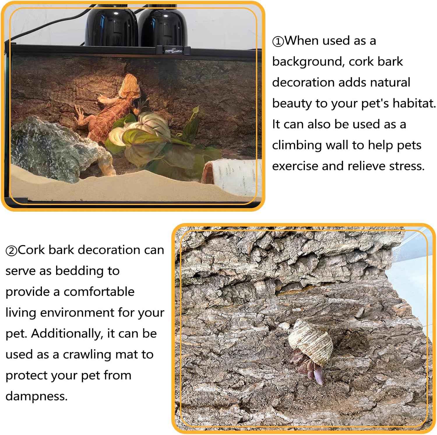 BNOSDM 4pcs Reptile Cork Bark Terrarium Background Bearded Dragon Tank Decor for Lizard Bearded Dragon Frog Leopard Gecko Tortoise Snake Chameleon