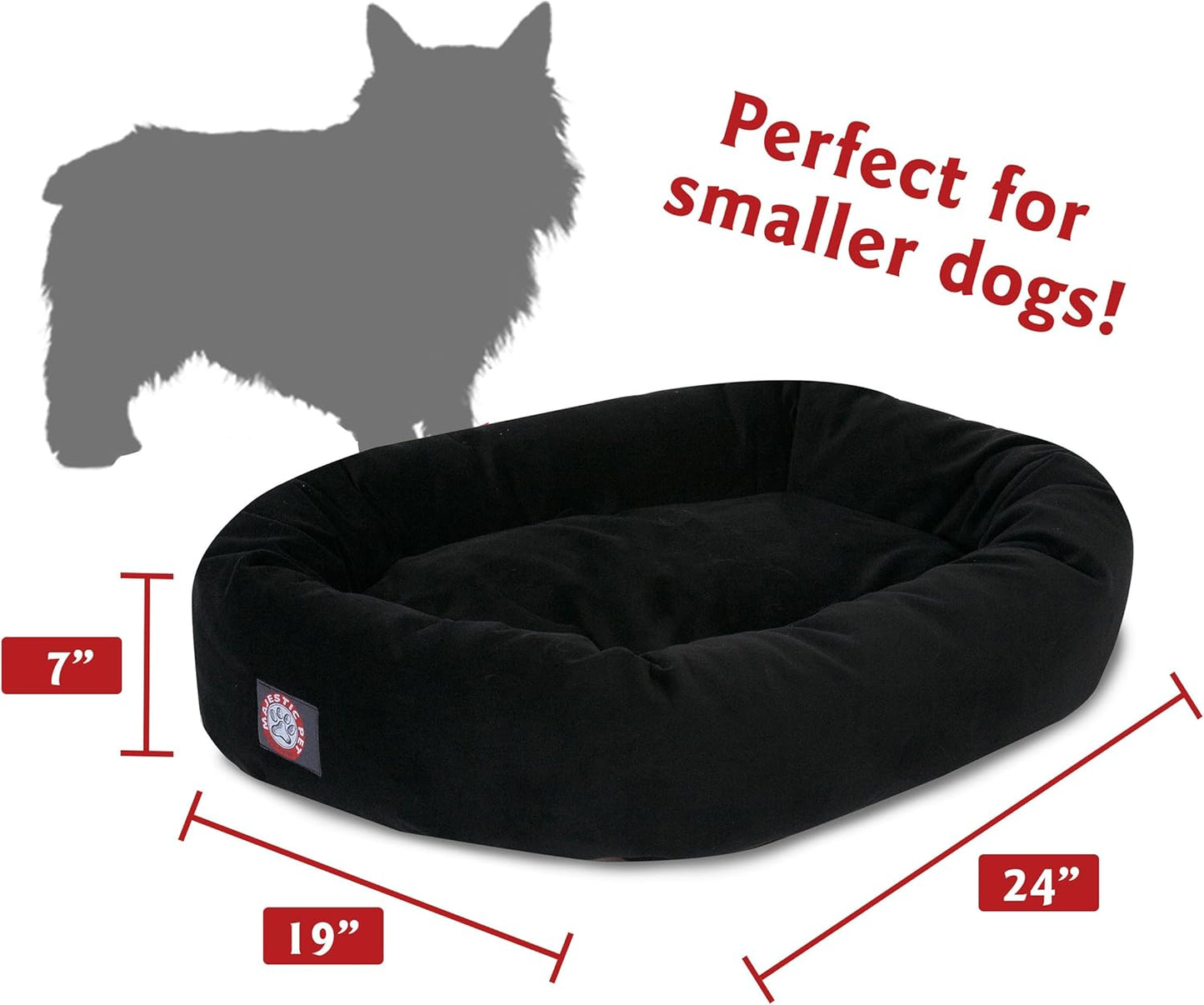 Majestic Pet 24 Inch Suede Calming Dog Bed Washable 24x19x7 (Inch) – Cozy Soft Round Donut Dog Bed with Spine Support for Dogs to Rest Their Head - Pet Bed Small – Black - Pet Explorer