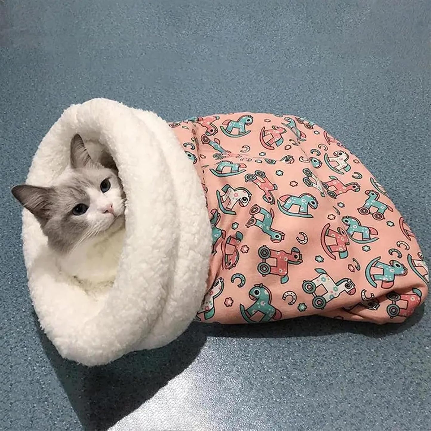 Cat Sleeping Bag - Cozy Pet Nest, Soft Fluffy Washable Bed Cave, Blanket for Indoor Cats (C) - Pet Explorer