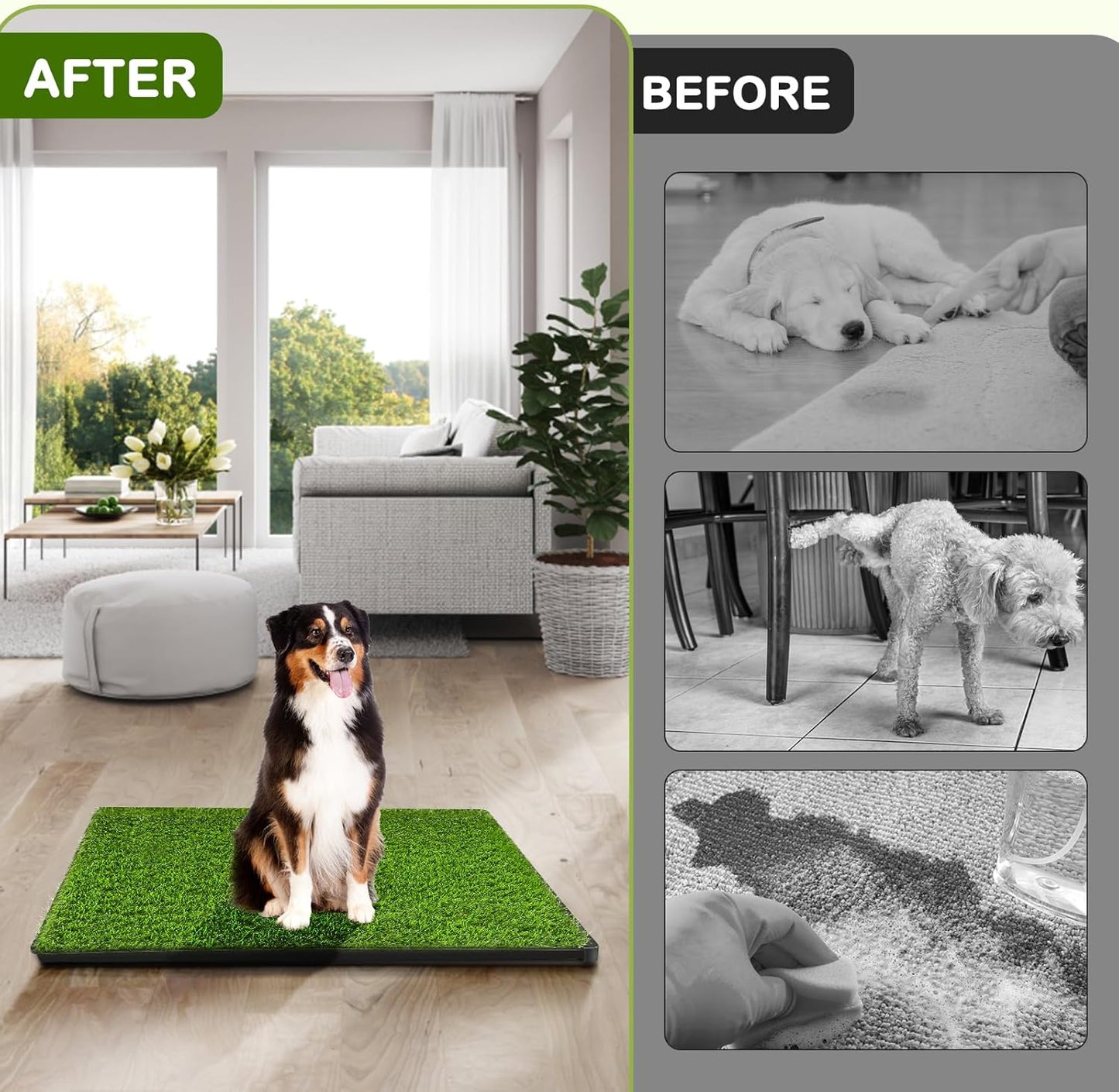 Dog Grass Pad with Tray, 34''X23'' Large Artificial Turf Grass Potty, Reusable Puppy Pee Pads for Dogs, Portable Dog Litter Box for Indoor/Outdoor Potty Training Toilet - Pet Explorer