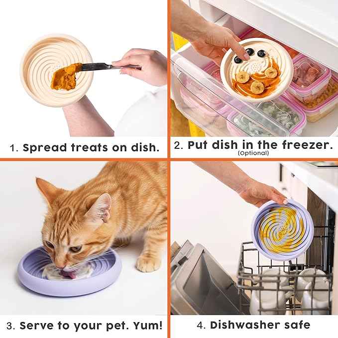 Awoo Lick Dish Silicone Dog & Cat Lick Mat & Slow Feeder with Suction Cups, Non-Slip, Dishwasher Safe, Extend Mealtime, Reduce Anxiety (Cream)