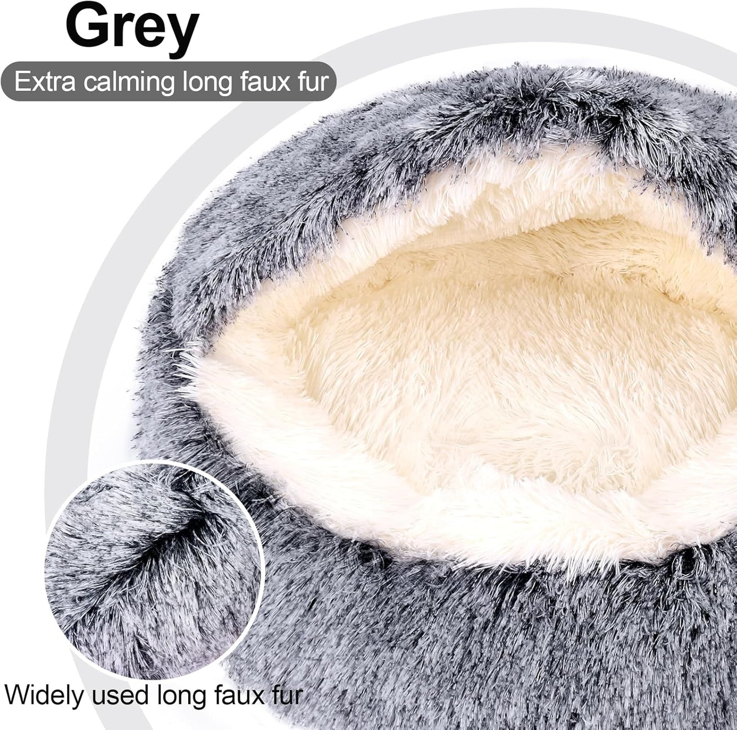 Calming Dog Beds & Cat Cave Bed with Hooded Cover,Removable Washable Round Beds for Small Medium Pets,Anti-Slip Faux Fur Fluffy Coved Bed for Improved Sleep,Fits up to 15/25 lbs(Grey,M) - Pet Explorer