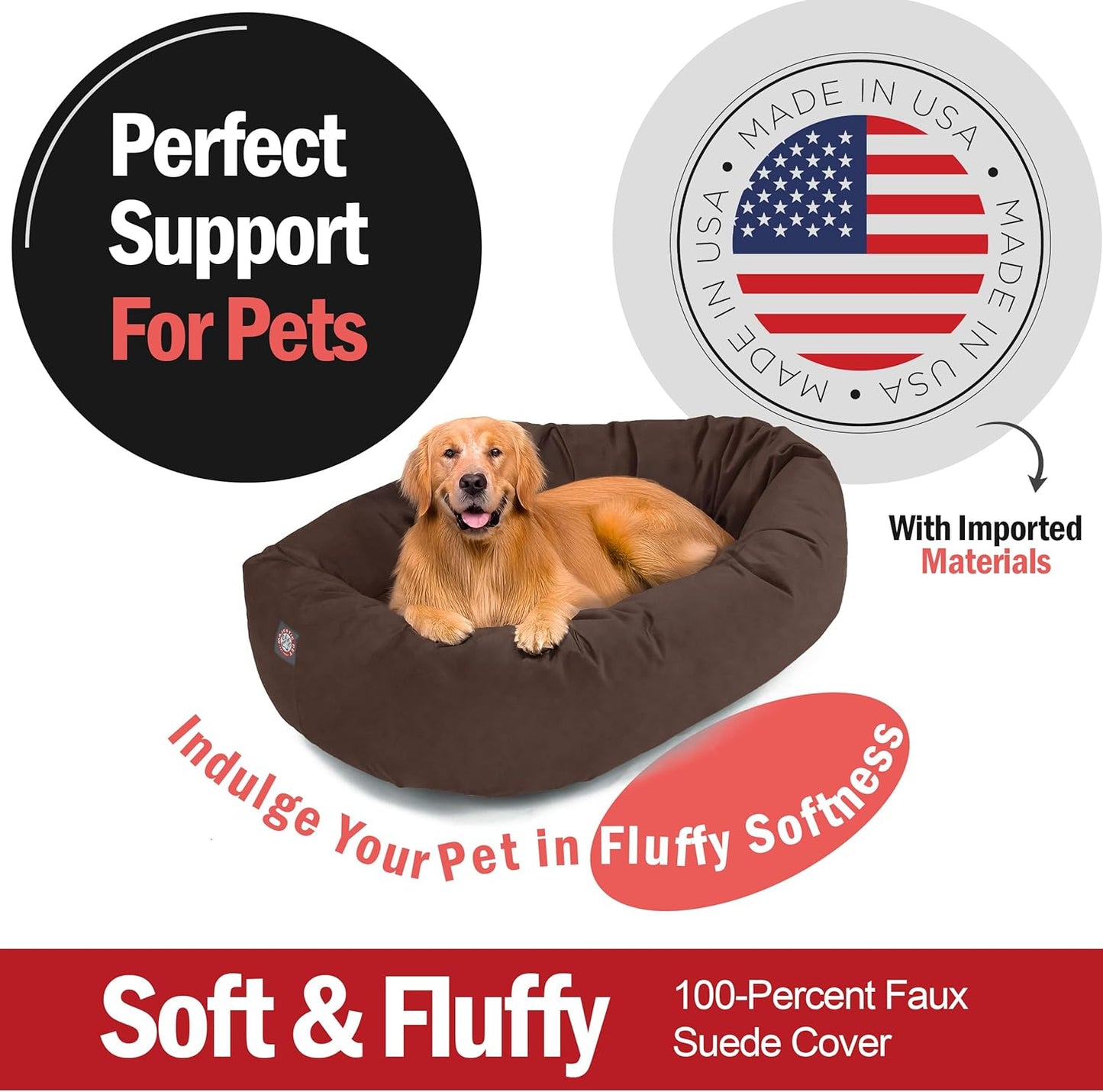 Majestic Pet 40 Inch Suede Calming Dog Bed Washable 40x29x9 (Inch) – Cozy Soft Round Donut Dog Bed w/Spine Support for Dogs to Rest Head - Pet Bed Large – Chocolate (2025) - Pet Explorer