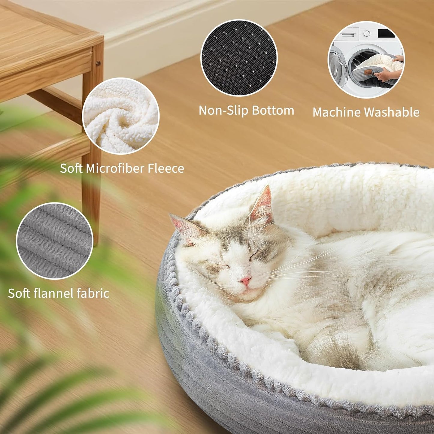 20in Washable Cat Beds for Indoor Cats - Round Donut Pet Bed for Cats, Small Dogs, Puppy, Kitten - Anti-Slip Bottom, Calming Bed Gift - Ideal for Every Home Space - Light Grey - Pet Explorer