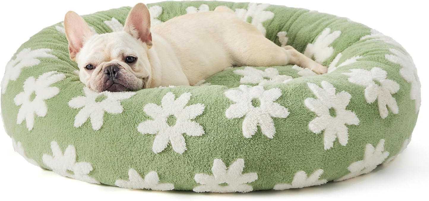 LE SURE Donut Medium Dog Bed - Round Cat Beds for Indoor Cats Calming Pet Beds, Cute Modern Beds with Jacquard Shaggy Plush & Anti Slip Bottom, 30 Inch, Green - Pet Explorer