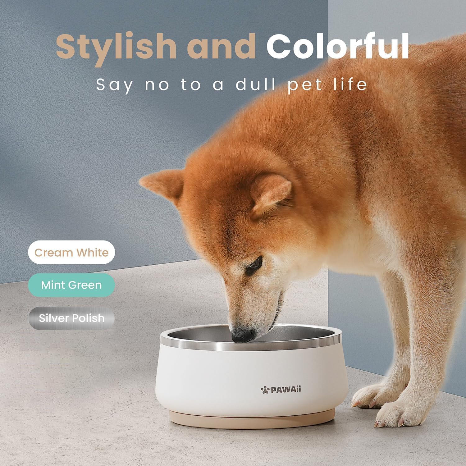 Pawaii Stainless Steel Dog Bowl with Non-Slip Rubber Base & Double Wall Insulation - Durable Design | Includes ID Tag | Dishwasher Safe Food & Water Bowl for All Dogs (68oz) - Pet Explorer