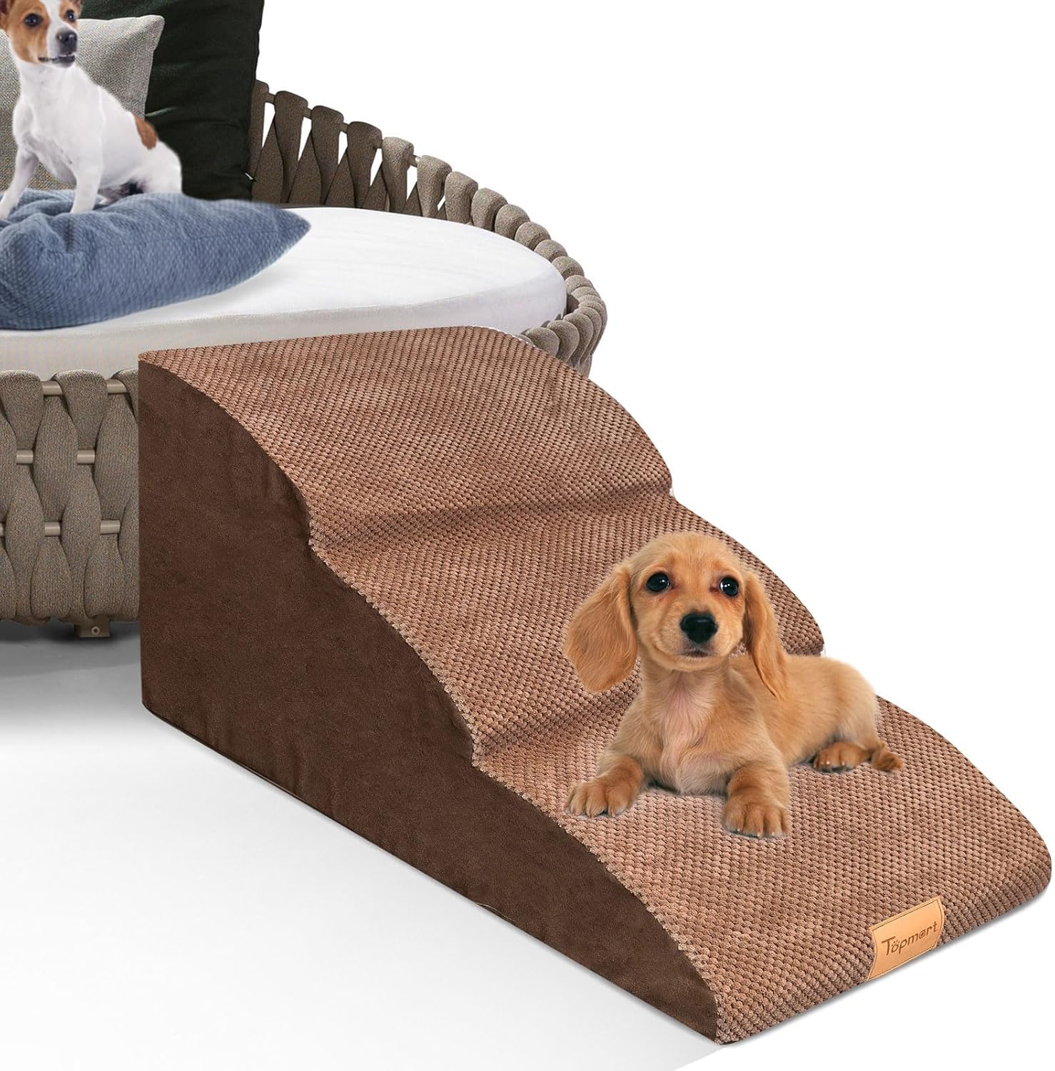 Topmart High Density Extended Foam Dog Ramp&Steps 3 Tiers,15.7" High,Non-Slip Dog Stairs with Waterproof Cover,Soft Foam Pet Ladder,Best for Injured,Older Cats,Pets with Joint Pain - Pet Explorer