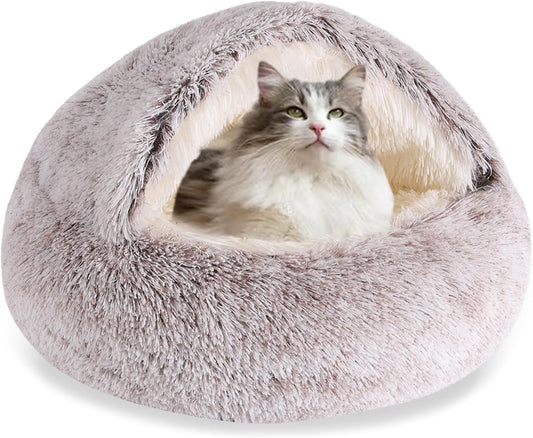 HYQ Small Dog Bed, Cat Beds for Indoor Cats Washable, Cozy Cat Cave Bed, Non-Slip Cat Beds, Calming Dog Bed with Hooded Cover, Dog Bed with Cover for Small Medium Pets (Coffee, 20×20 Inch) - Pet Explorer