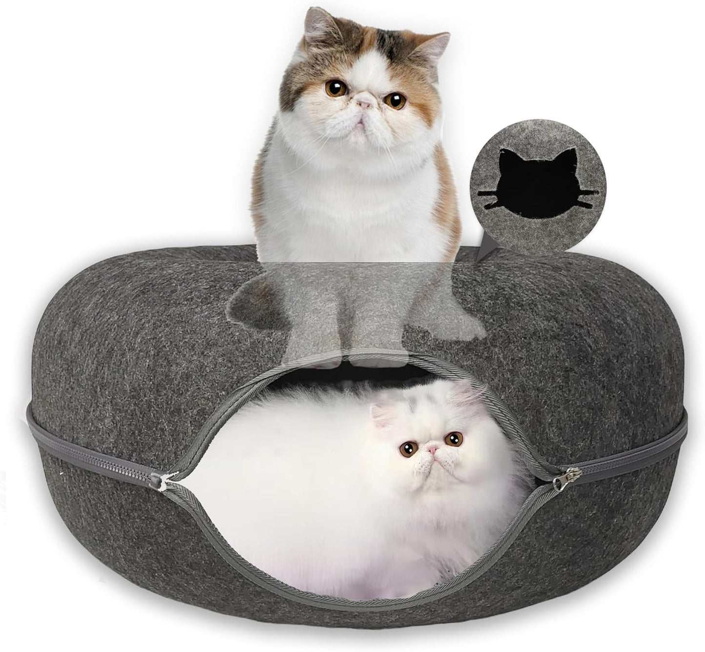 Donut Cat Tunnel Bed Peekaboo Cat Cave for Large Cats Up to 30 Lbs, Kitty Interactive Playing Tent House for Multiple Cats,Detachable,Scratch Resistant (Deep Gray, Large - 24 Inch Diameter) - Pet Explorer