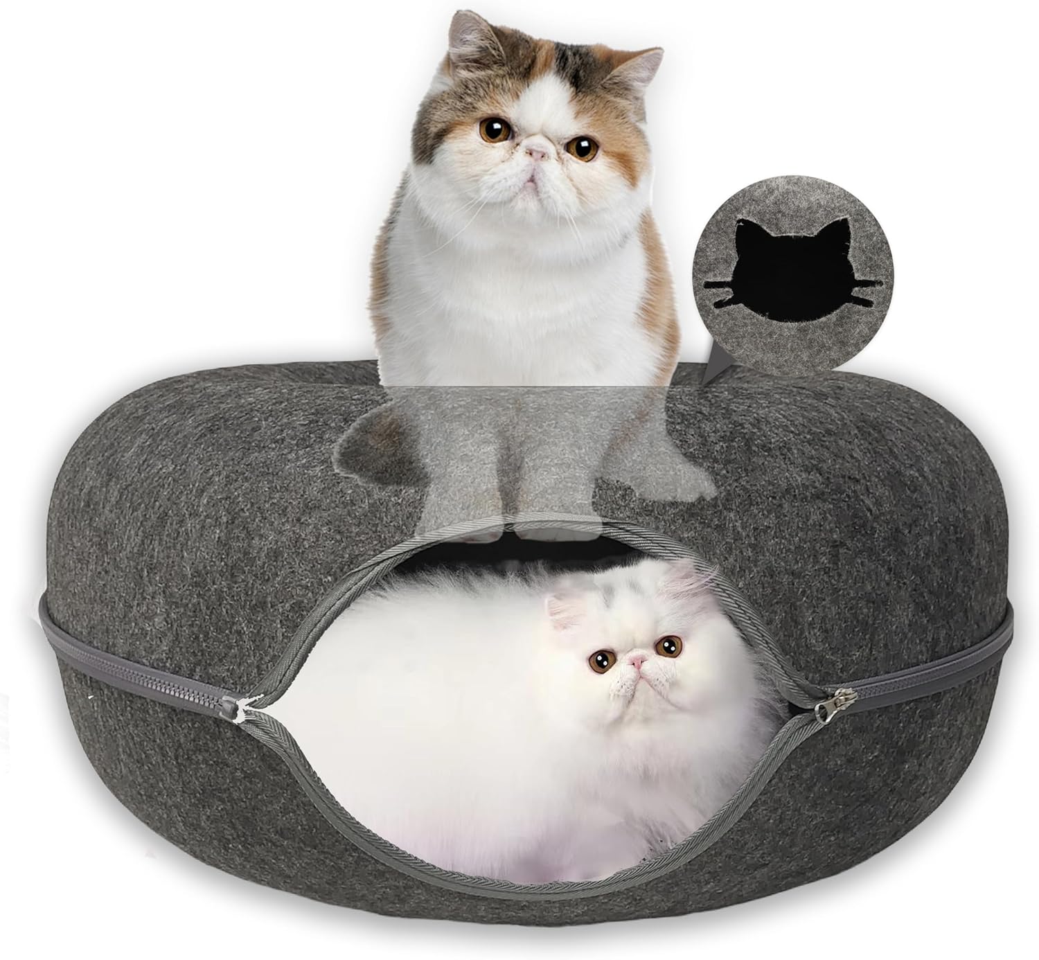 Donut Cat Tunnel Bed Peekaboo Cat Cave for Large Cats Up to 30 Lbs, Kitty Interactive Playing Tent House for Multiple Cats,Detachable,Scratch Resistant (Deep Gray, Large - 24 Inch Diameter) - Pet Explorer