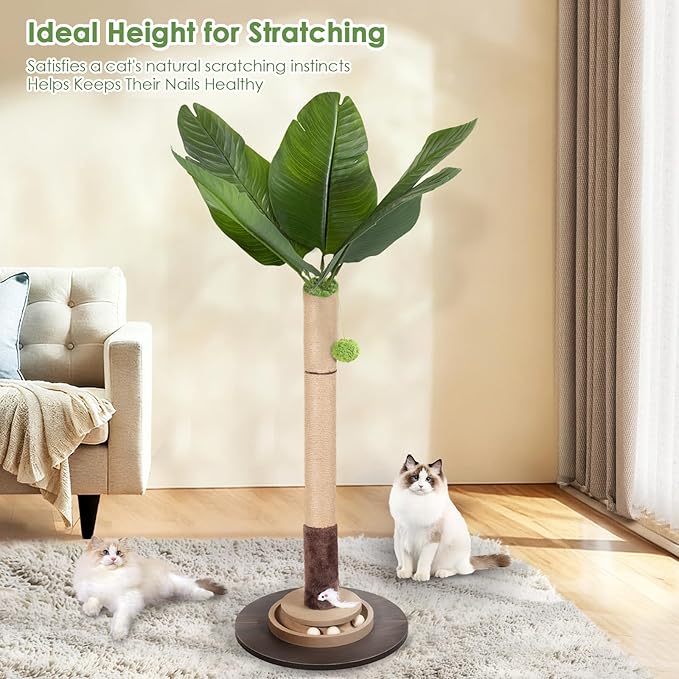 Cat Scratching Post, 35 Inch Tall Cat Scratcher Cat Tree Tower with Hanging Ball for Indoor Cats Adults,Bird of Paradise Plant Sisal Rope Kitten Scratch with Interactive Mouse Cat Toy