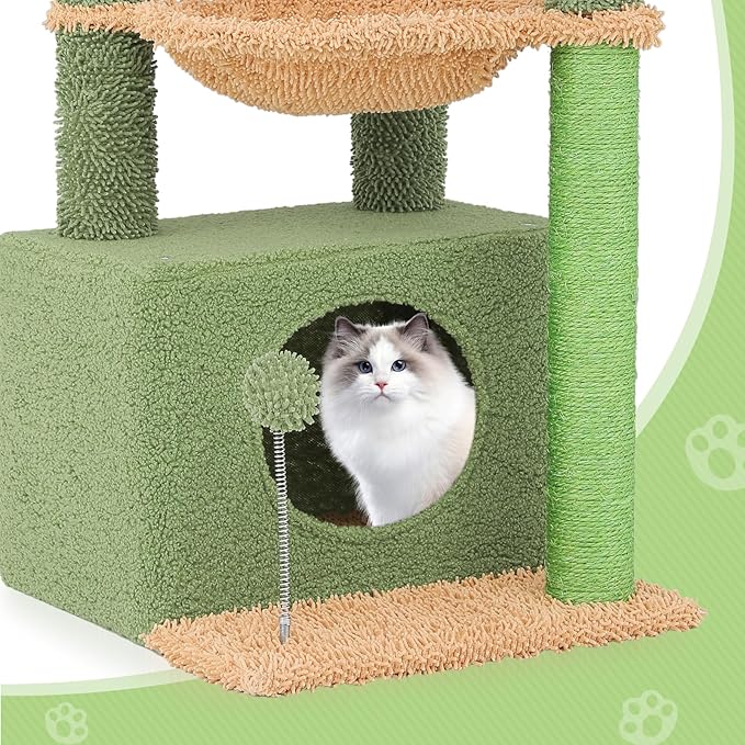 Magshion 33" Cactus Cat Tree for Indoor Cats, Multi-Level Cat Tower with Scratching Posts, Top Perch, Platforms and Hanging Balls, Fun Climbing Playhouse for Kittens and Adults